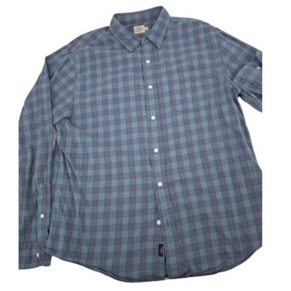 Faherty Plaid Shirt Mens XL Blue Green Cotton Flannel Long Sleeve Shirt